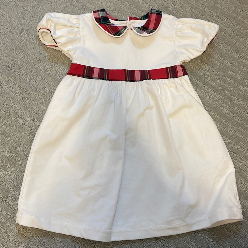 Pleats and Stitches Corduroy White and Plaid dress
